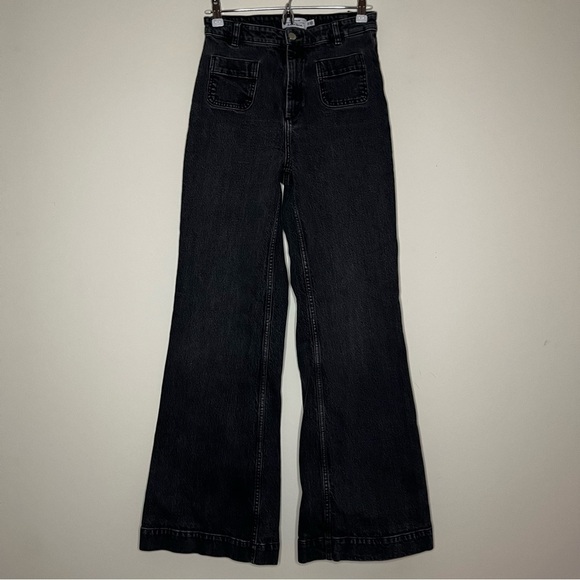 & OTHER STORIES Flared High Waisted 70s Retro Vintage Sailor Black Jeans - Picture 3 of 7